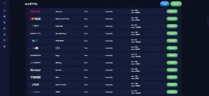 Marvel Casino PayID deposit row showing free instant processing and AUD limits